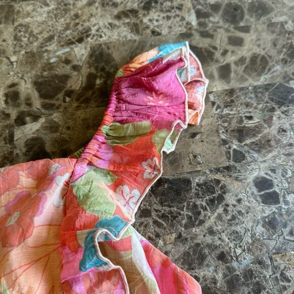 Frye Woman M Bright Floral Ruffled Smocked Dress NWT Flutter Sleeve Summer - Picture 8 of 10